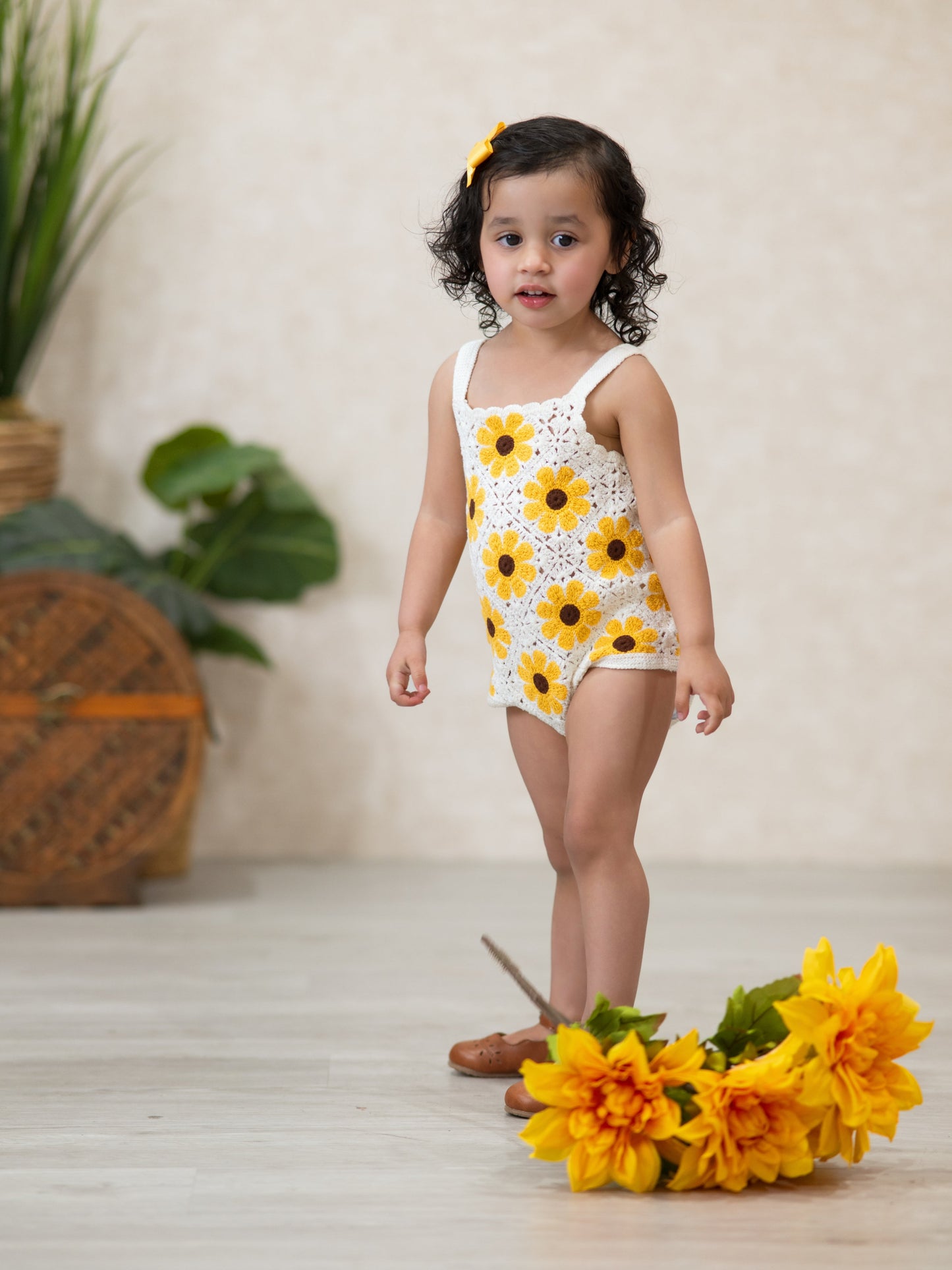 Summer Sunflower Baby Crochet Romper