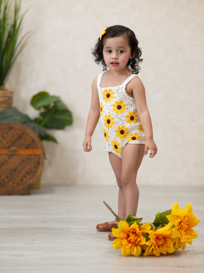 Summer Sunflower Baby Crochet Romper