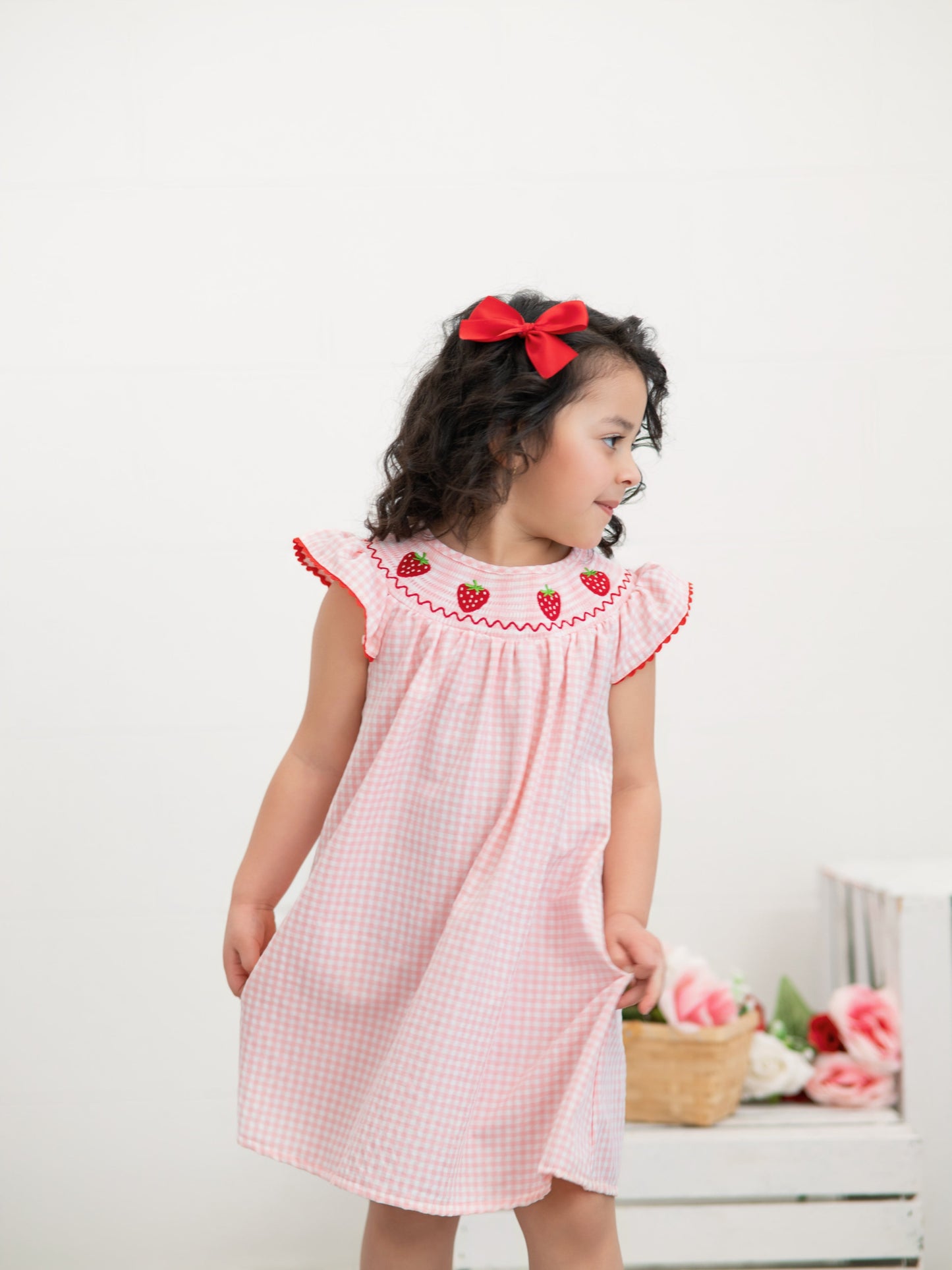 Baby Girls Strawberry Embroidered Plaid Smocked Dress