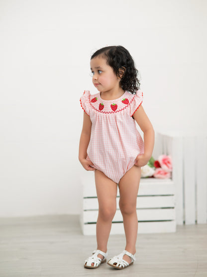 Baby Girls Strawberry Plaid Smocked Romper