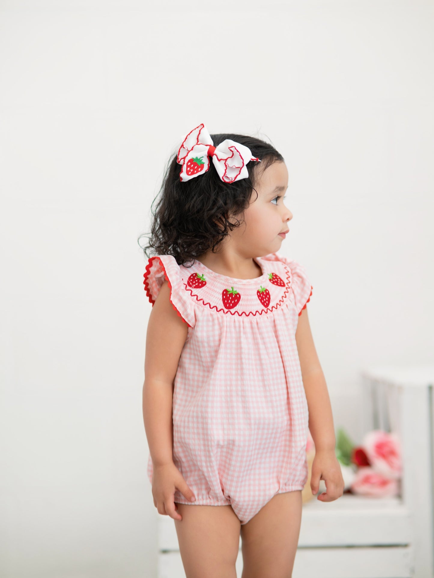 Baby Girls Strawberry Plaid Smocked Romper