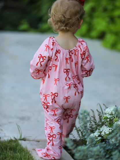 Bow Print Baby Girls Romper