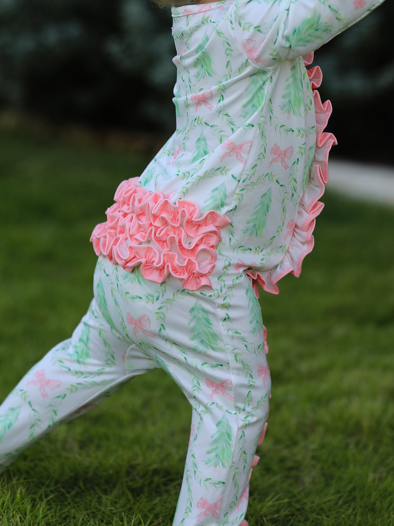 Christmas Tree Wreath Print Long Sleeve Zip Baby Girls Romper