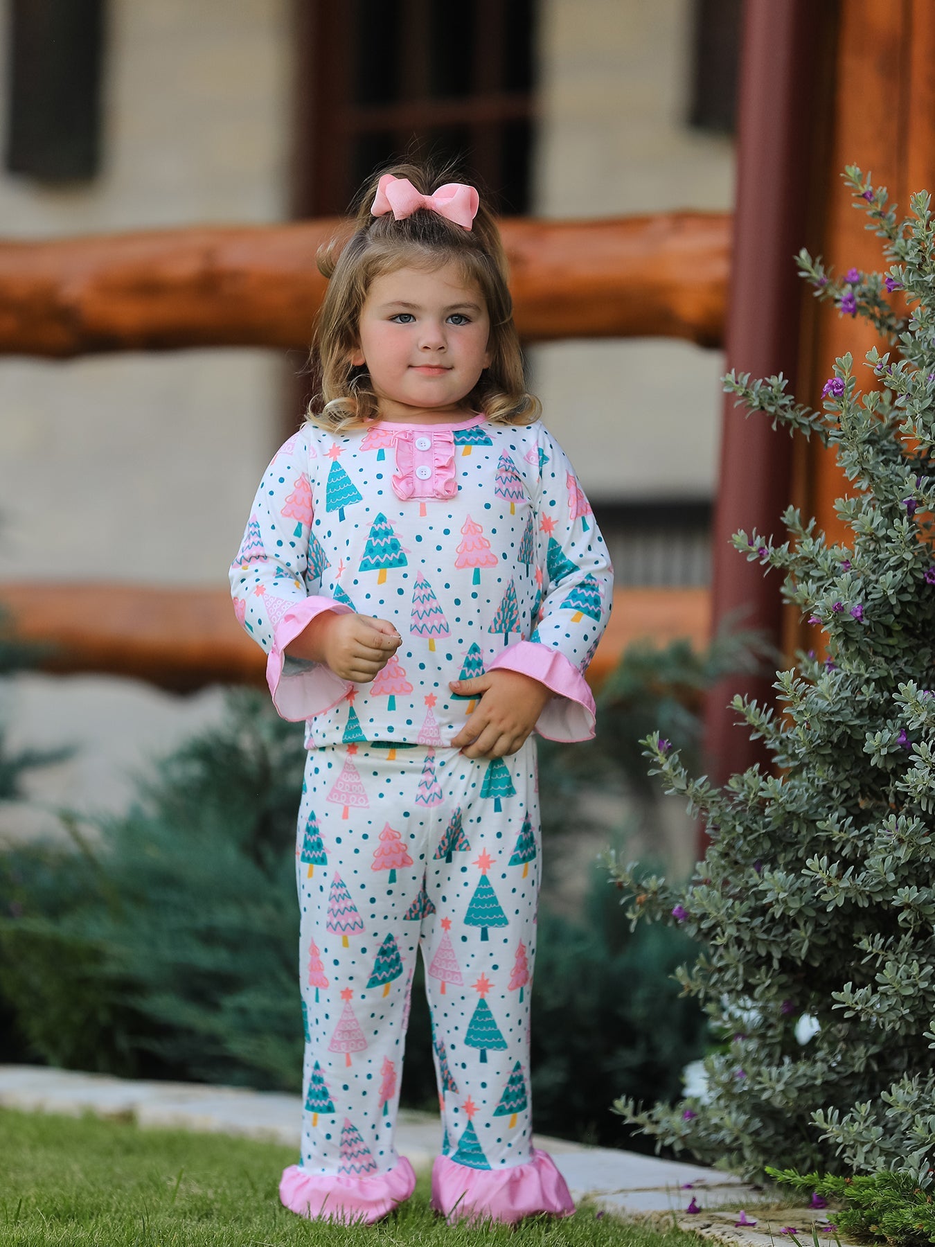 Christmas Tree Ruffles Girls Pajamas