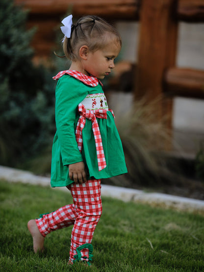 Christmas Character Candy Embroidery Green Girls Set