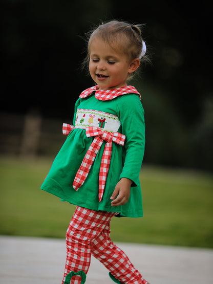 Christmas Character Candy Embroidery Green Girls Set