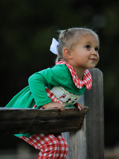 Christmas Character Candy Embroidery Green Girls Set