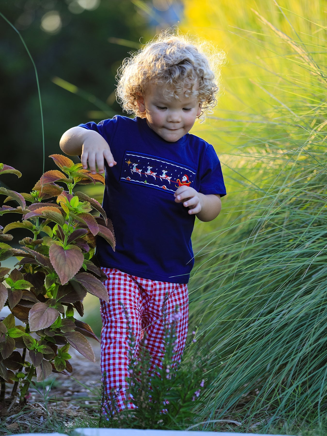 Christmas Holiday Celebration Boys Set: Navy with Santa Sleigh