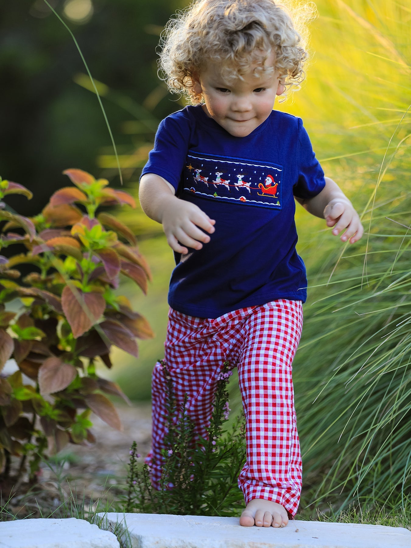 Christmas Holiday Celebration Boys Set: Navy with Santa Sleigh