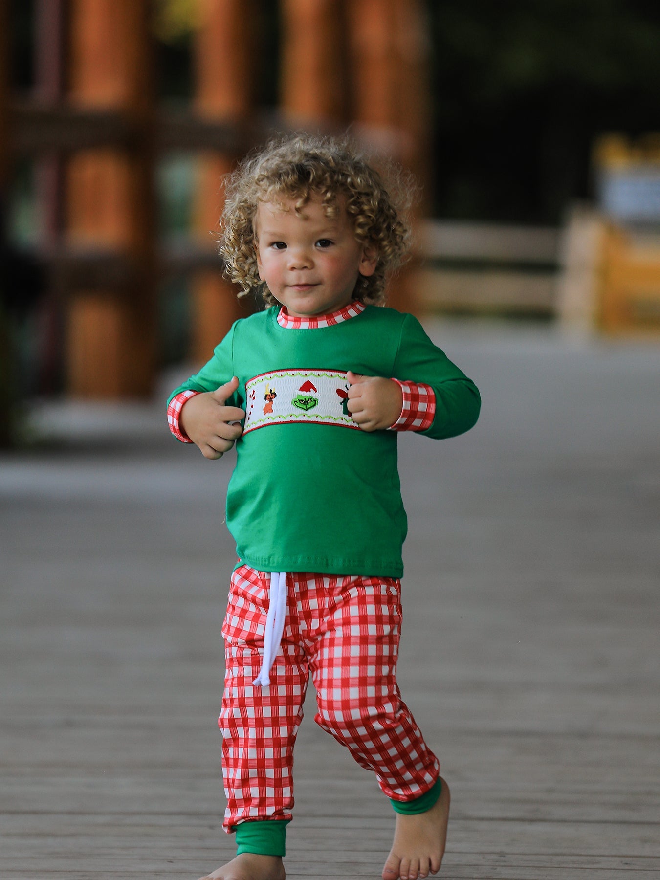 Christmas Character Candy Embroidery Green Boys Set