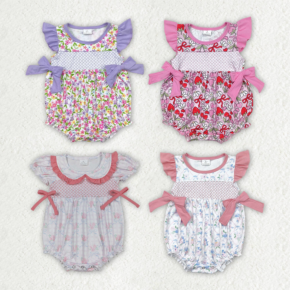 Sibling Embroidery Baby Infant Girls Flutter Sleeves Bows Ruffle Rompers