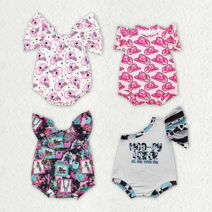 Sibling Baby Infant Girls Western Flutter Sleeve Rompers