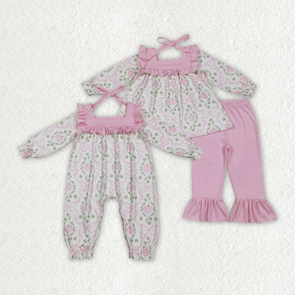Sibling Baby Girls Pumpkins Bows Rompers Outfits Sets