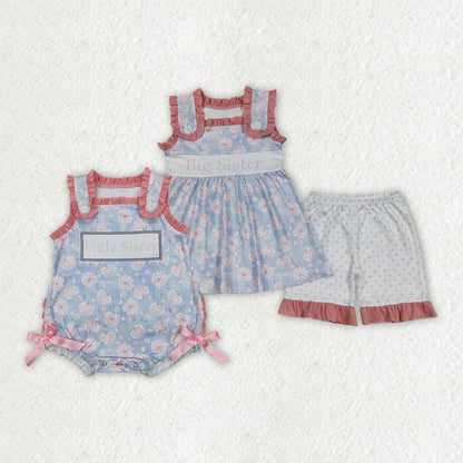 Sibling Baby Girls Floral Big Little Sister Rompers Outfits Sets