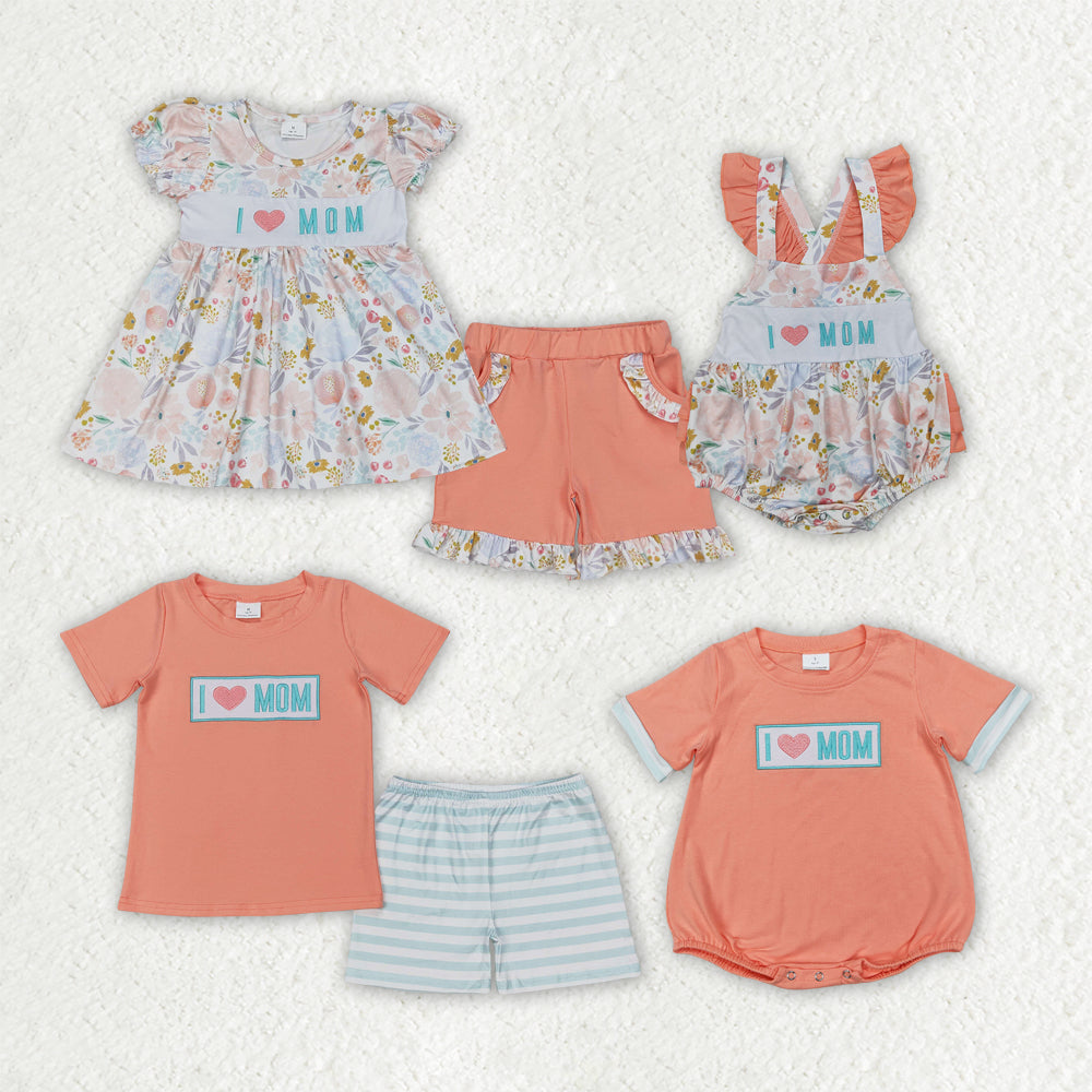 Sibling Embroidery Baby Girls Boys I LOVE MOM Rompers Summer Outfits