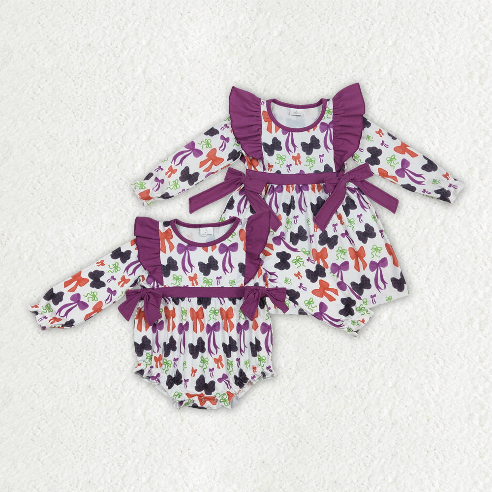 Sibling Baby Girls Halloween Colorful Bows Rompers Dresses