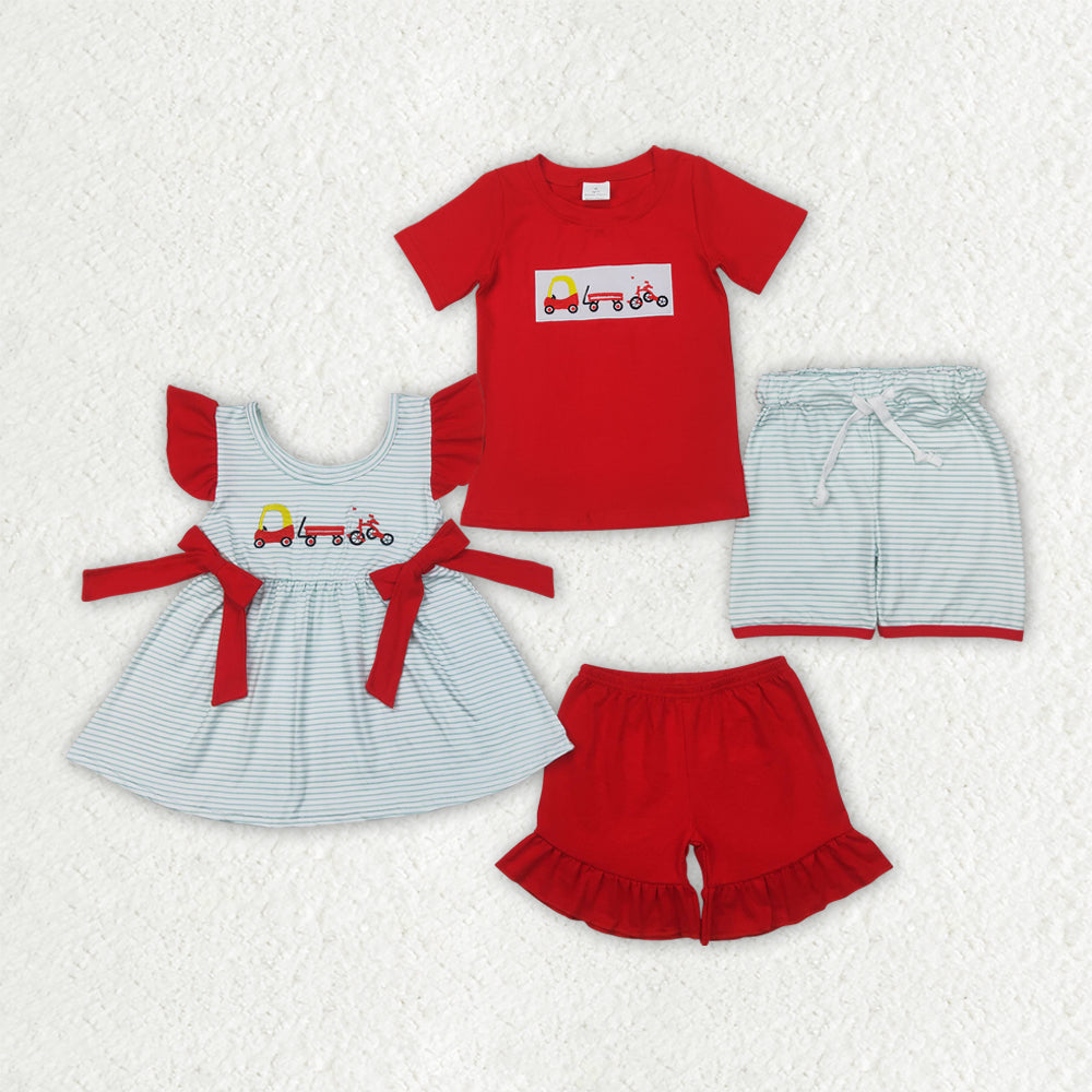 Sibling Embroidery Baby Girls Boys Trucks Summer Outfits Clothes Sets