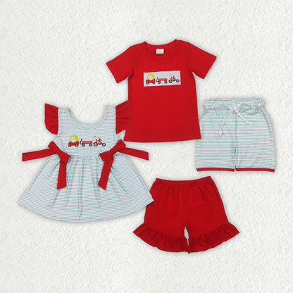 Sibling Embroidery Baby Girls Boys Trucks Summer Outfits Clothes Sets
