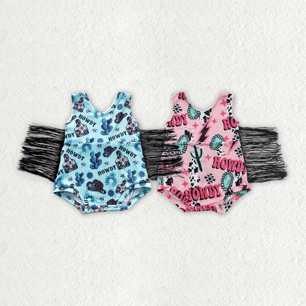 Sibling Baby Girls Western Tassel Rompers