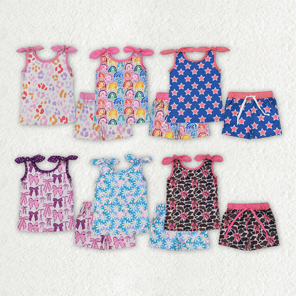 Sibling Baby Girls Summer Bows Top Shorts Clothes Sets