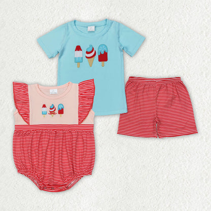 Sibling Baby Boys Popstick Shirt 4th Of July Rompers Shorts Sets