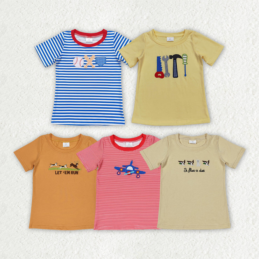 Sibling Embroidery Baby Boys Summer Short Sleeve Tee Shirts Tops