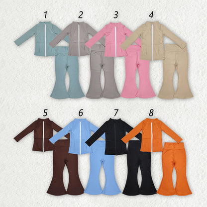 8 Colors Sibling Baby Girls Yoga Active Wear Jackets Pants 2pcs Work Outfits Sets